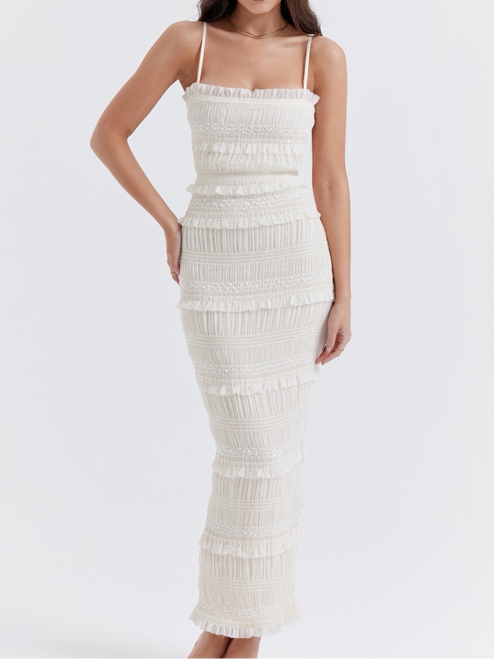 White Pleat Maxi Dress